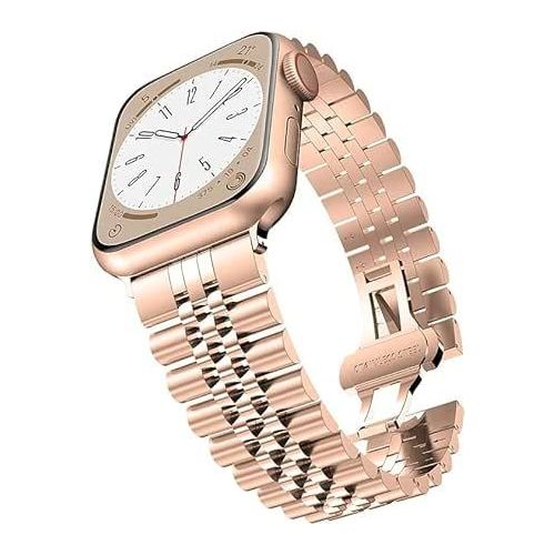 Metal Mesh Watch Strap Compatible with Apple Watch, Stainless Steel Metal Watch Band for Apple Watch Men Women ( 42 / 44 / 45 / 49 ) + x 1 Next store Removal Tool (Rose Gold)