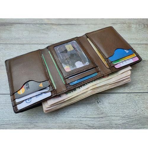 Men's Genuine Leather Trifold Wallet With ID Window 1060-pbrown