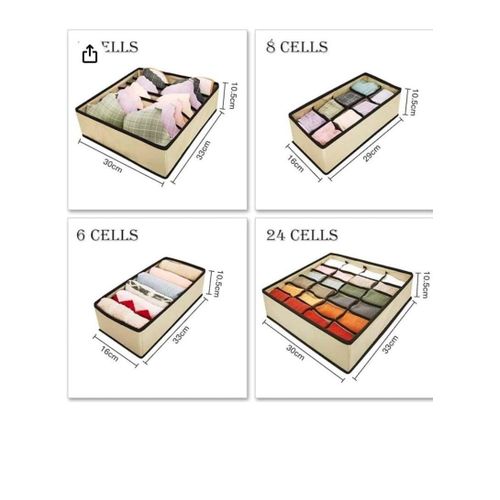 eBasket (2 sets) Foldable underwear organizer for organizing drawers, dividing them, and storing socks, baby clothes, and crafts. The organizer consists of 4 pieces, (beige)