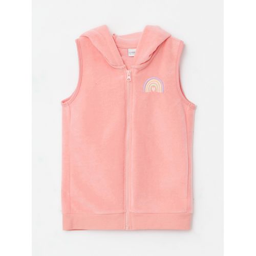 Hooded Embroidered Fleece Girl Zipper Vest