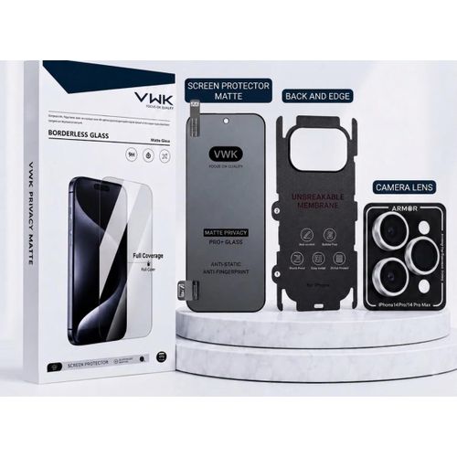 Premium 3-in-1 Full Protection Kit - Matte Privacy Screen Protector, Back & Side Skin Film, and Armor Camera Lens Protector for iphone 15