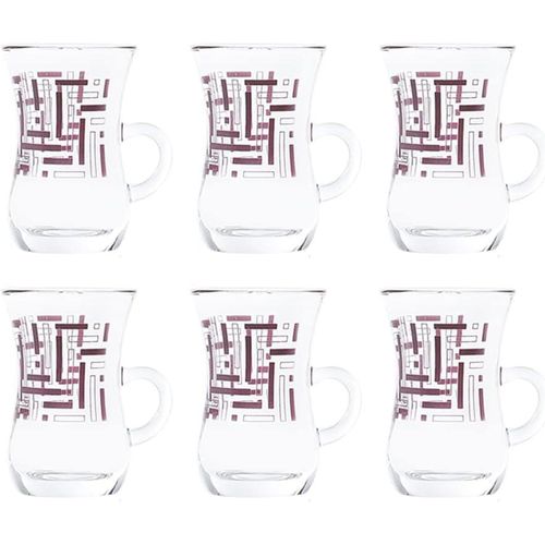 Maze Printed Finest Durable Glass Terkish Tea Set, 6 Pieces