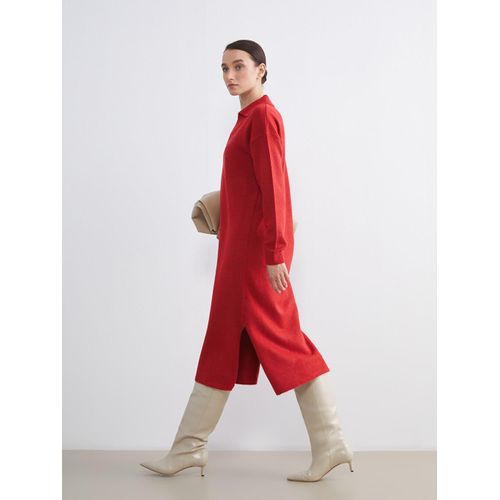 Polo Neck Slit Knit Dress