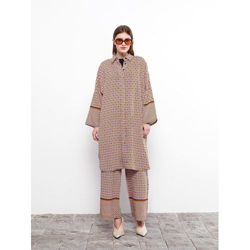 Patterned Long Sleeve Oversize Women's Shirt Tunic