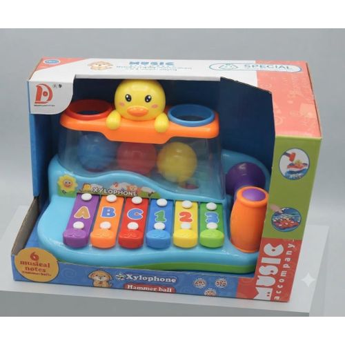 Interactive Kids' 3-in-1 Musical Toy: Xylophone with ABC/123 Keys, Hammer Ball Drop, and Detachable Mallet - Early Educational Development Playset