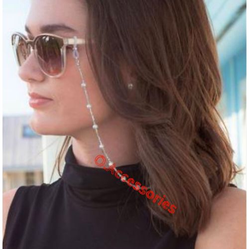 Glasses Chains - Silver Metal with White Pearl