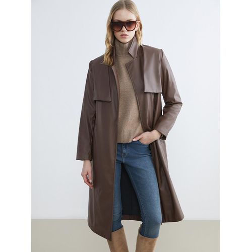 Notch Lapel Women's Faux Leather Trench Coat