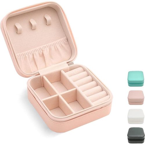 Mini jewelry travel case,small travel jewelry organizer, portable jewelry box travel mini storage organizer portable display storage box for rings earrings necklaces gifts trodance(pink)