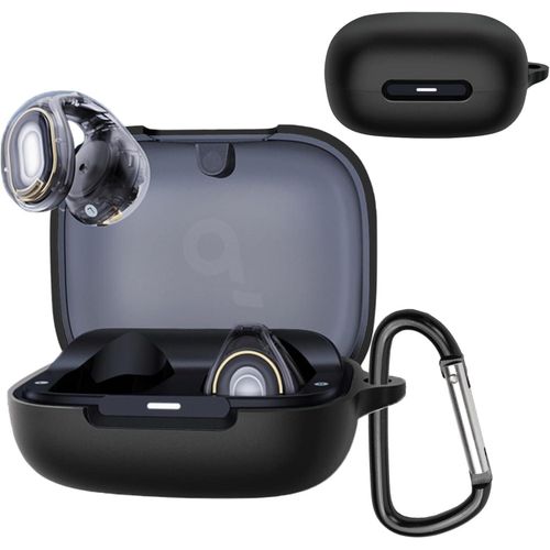 Silicone Case Compatible with Soundcore C30i Earbuds, Soft Silicone Protective Case Cover, Shockproof Sleeve with Carabiner Compatible with Soundcore C30i - Black