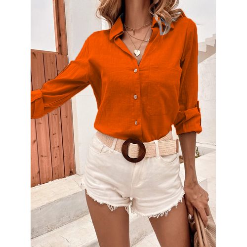 Sunset Women Normal Button Down Casual Blouse Orange