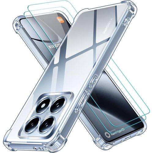 3 in 1 Case for Xiaomi 14T Pro with 2 Pieces Tempered Glass, Ultra Transparent Shockproof Silicone Protective Case, Soft TPU Anti-Scratch Bumper Cover