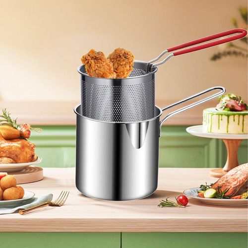 MINI DEEP FRY PAN WITH STRAINER BASKET - Perfect Temperature Control, Rustproof and Easy to Clean
