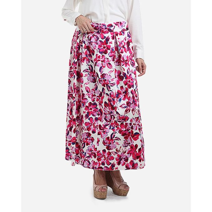 اشتري Femina Floral Maxi Skirt - White & Deep Pink في مصر