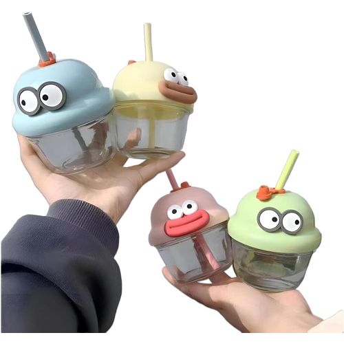 Perfect Portable Cup for Kids Reusable Cup with Lid and Straw Ergonomic Handle Perfect for Accidents Tea Milk Juice Coffee 3 Cups