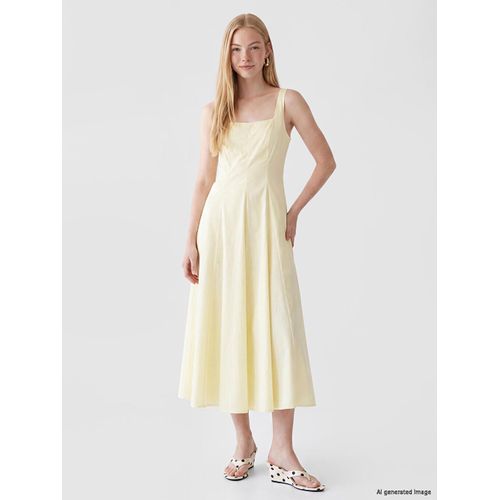 Square Neck Fitted Waist Poplin Dress