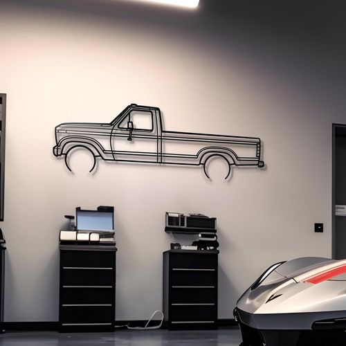 Giftaty Trucks Vehicle Silhouette Wall Art – Automotive Decor for Garage, Man Cave, Office & Home – Wall art, office, home, room creative decor, framed posters (1983 F-150, M)