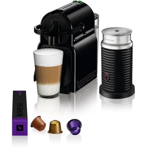 Inissia Coffee Machine W/Aeroccino 3 Milk Frother, D40BU-BK (700 ml) + 30 free coffee capsules when you register your machine on website
