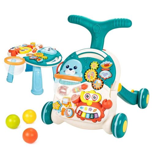 2 in 1 Baby Walker with Educational Activity Table & Basketball Hoop – Learning Walker for Babies