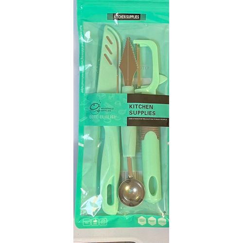 3-in-1 kitchen set - Vegetable slicer knife + corer + grater (stainless steel with plastic handles) - Attractive mint green color