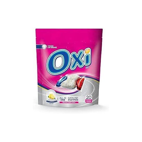 (Oxi Brite) Dishwasher Capsules Lemon, All in One Enzyme Formula, Tough on Grease, 20 Capsules