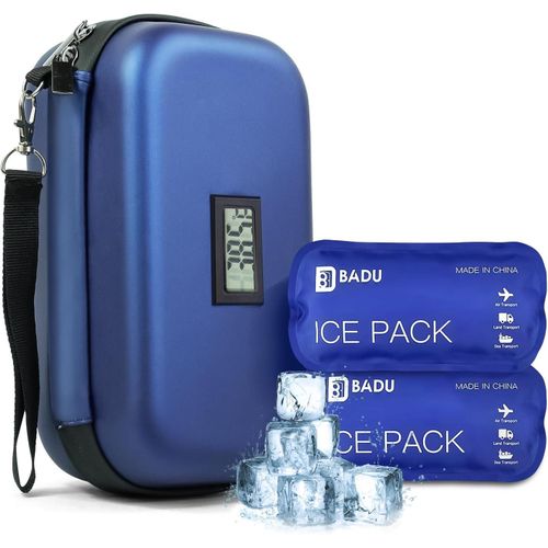 24h Insulin Cooler Travel Case TSA Approved Medication Diabetic Cooler for Travel with Thermometer Temperature Display Refrigerated Medicine Organizer Bag with 2 Ice Pack