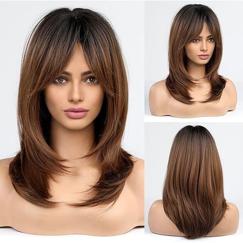 Synthetic Hair Wig Short Straight In Brown Colour
