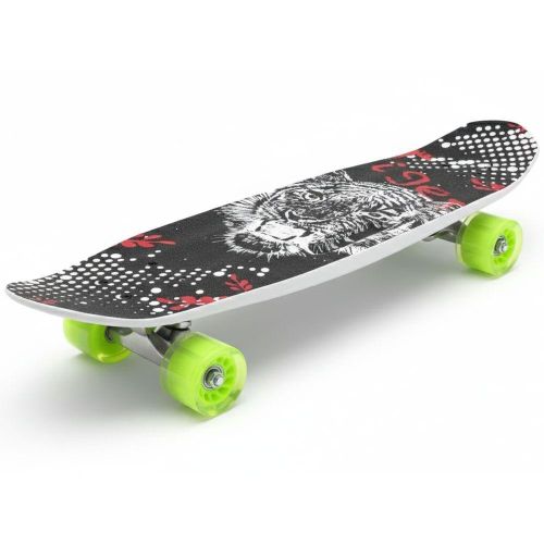 Angry Tiger Black Themed Skateboard with Green Wheels - 213