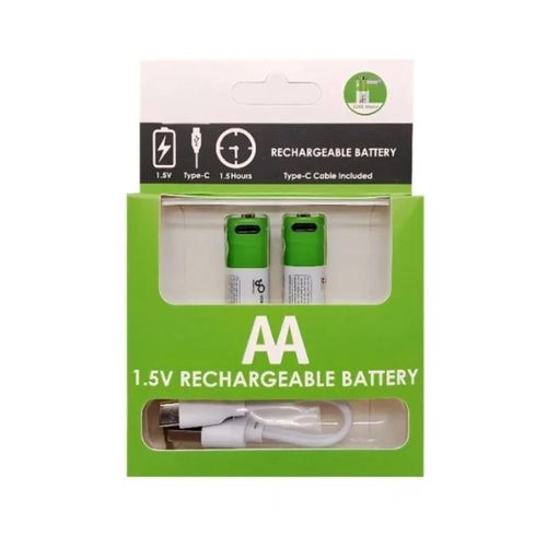AA 1.5V USB Type-C Rechargeable Batteries – Pack of 2 – Up to 1200 Recharge Cycles