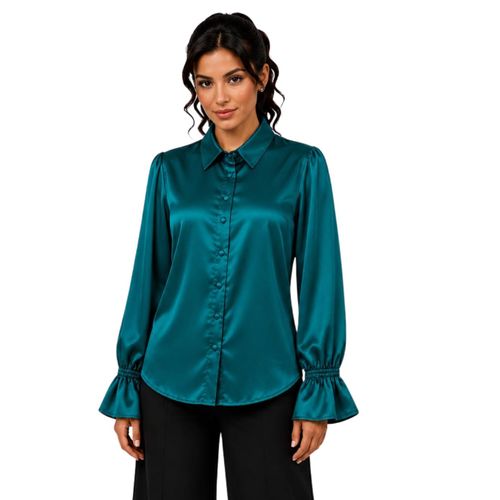 Women’s Satin Blouse With Ruffle Sleeves
