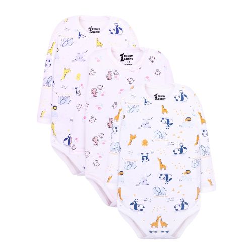 Funny Bunny Pack of 3 Long Sleeve White Printed Colors Bodysuit for Baby Girl
