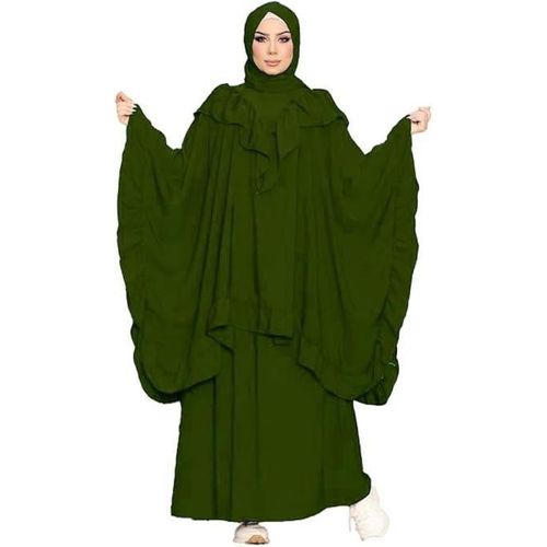 عباية الخامة كريب رويال مكون من 2 قطعة موديل 9080 , زيتي