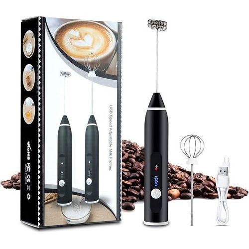 Milk frother rechargeable handheld 3-speed adjustable for latte coffee cappuccino with extra egg mixer