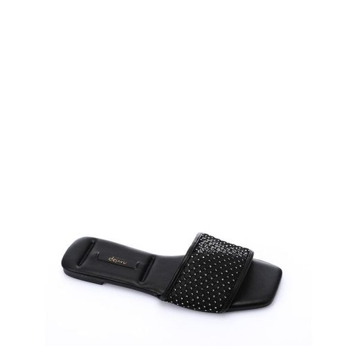 Mesh Strass Wedge Slipper - Black