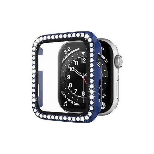 Compatible With Iwatch 41mm Series 8/7 Case With Tempered Glass Screen Protector, Bling Crystal Slim Protective Cover For IWatch Women Men (Blue)