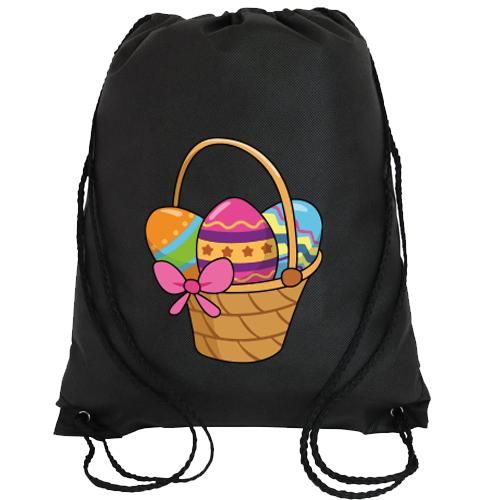 Happy Easter Drawstring Bag Natural Cotton Colourful Festive Print Lightweight Backpack