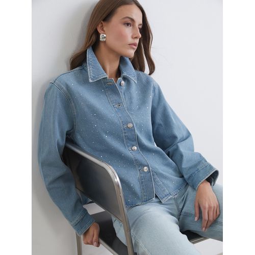 Womens Denim Jacket With Embellished Collar