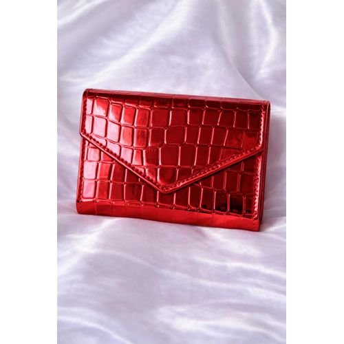Metallic Red Croc-Effect Mini Wallet for Women - Faux leather Wallet