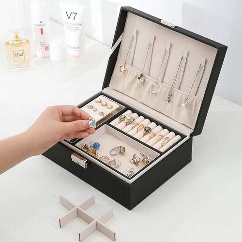 Leather Jewelry Storage Organizer - Leather Jewelry Organizer Box (White)