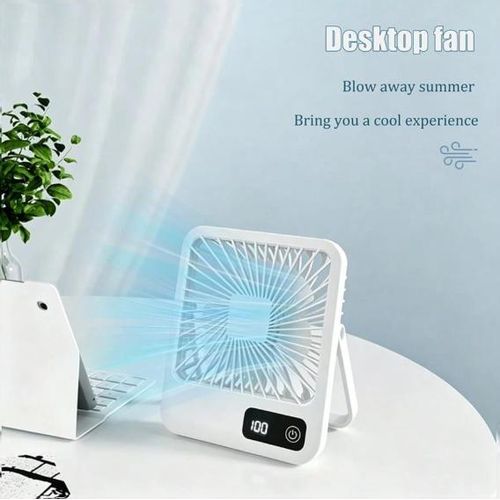 Portable USB Rechargeable Desk Fan – Foldable Mini Cooling Fan with LED Display & 5 Speeds