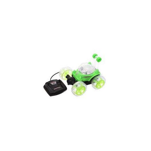 Remote-controlled stunt car for kids, 360-degree rotation, stunt maneuvers, light-up wheels, rechargeable battery, green color