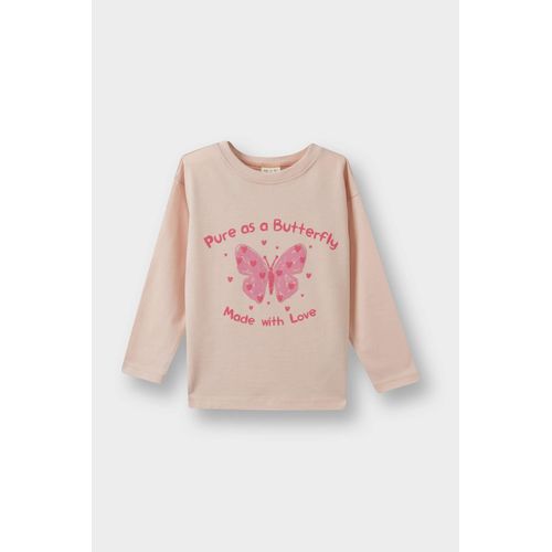 Girl Crew Neck Butterfly Patterned T-Shirt