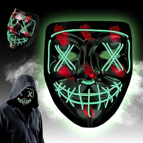 WELLXUNK LED Mask Halloween Mask 3 Lighting Modes LED Horror Mask Maschera Purge Funny for Carnival Halloween Cosplay
