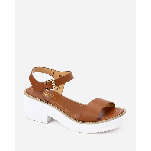 Block Heel Platform Sandals - Camel - (476)