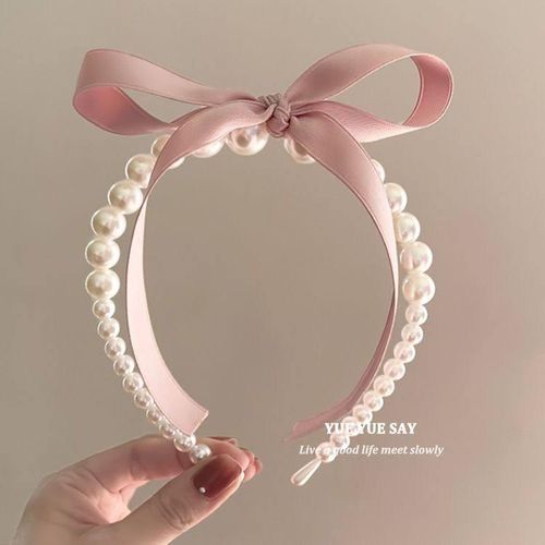 Pearl headband adorned with satin ribbon