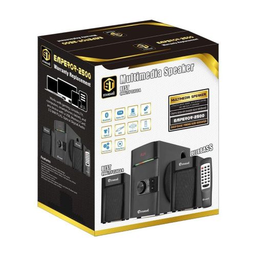 Standard Speaker Standard 2.1 EMPEROR 2500 Power 25 Watt illuminated multimedia speaker Optical Cable - Aux - Bluetooth - Usb - Sd card - Radio - Led Screen - Remote - Full Function