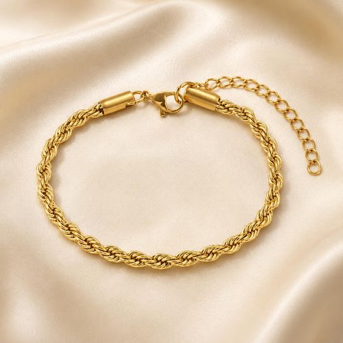 Women’s Twisted Rope Chain Bracelet with Lobster Clasp and Adjustable Extension – Gold Color
