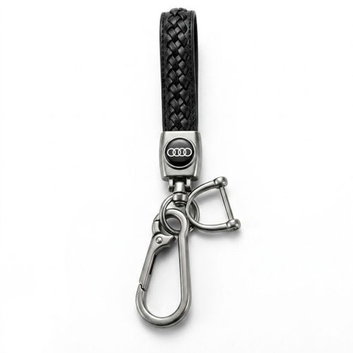 AUDI Premium Braided Leather Keychain with Metal Clip - Durable Car Key Holder - Stylish Automotive Key Ring Accessory