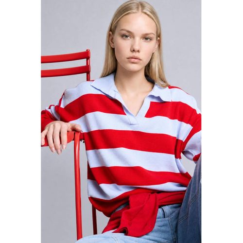 Oversize Polo Collar Red Pullover
