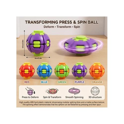 1pc Press to Spin Fidget Spinner Spin Stress Relief Ball Fidget Toys Push Transformable Fidget Ball Desk Fidgets for Adults Teens Anxiety Stress Relief Fidgets Office Desk Toy for Autism
