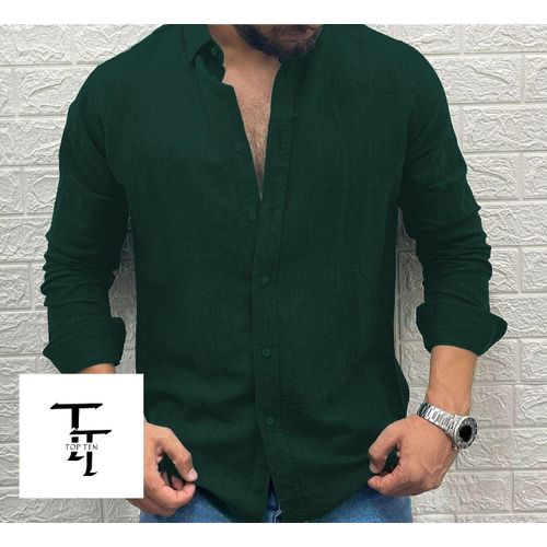 قميص من الكتان - أخضر غامق